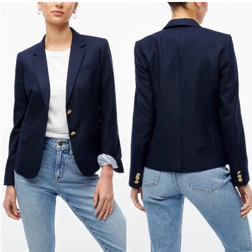 J. Crew School Boy Blazer Navy Blue Gold Buttons Classic Wool Preppy Size 2 - Picture 2 of 6